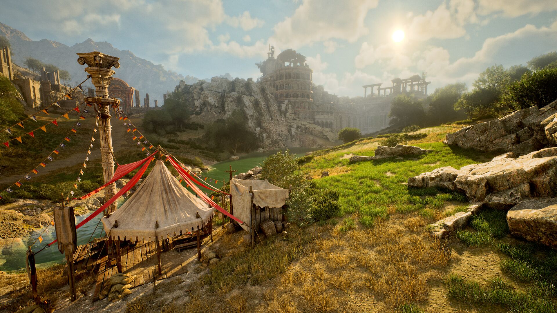 Camping in an open meadow